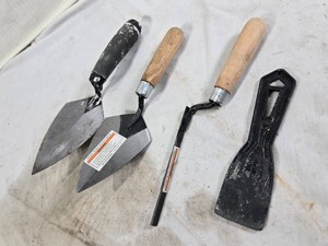 Masonry Hand Tools with Wooden Handles and Plastic Scraper