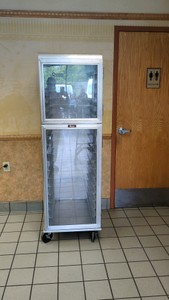 LOCKWOOD ALUMINUM DOUBLE DOOR BREAD RACK CABINET ON WHEELS