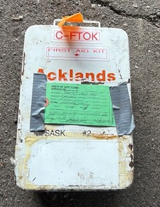 Vintage C-FTOK Aircraft First Aid Kit in metal box
