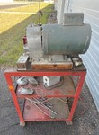 Vintage Doerr Motor, Electric distributor tester, bench grinder, sprayer monitor, plus other tools w/ cart