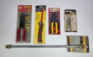 Assorted Hand Tools with Wire Strippers, Locking Pliers, Hacksaw Blade Holder & Pressure Washer Extension Wand