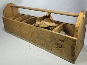 Vintage Wooden Divided Nail & Hardware Tote with Assorted Fasteners