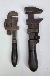 Vintage Adjustable Pipe Wrench & Monkey Wrench Tool Pair
