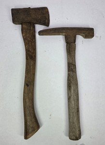 Vintage Hatchet & Pick-Adze Hand Tool Group with Wood Handles