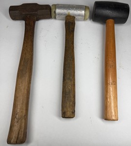 Vintage Hammer & Mallet Group with Sledge Hammer, Soft-Face Mallet & Rubber Mallet