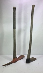 Vintage Pick Mattock & Adze-Style Grubbing Hoe with Wood Handles