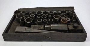 Vintage Large Socket Set with Square & Hex Drive Sockets in Wooden Box