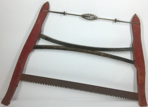Antique Two-Man Crosscut Buck Saw with Wood Frame & Tension Rod