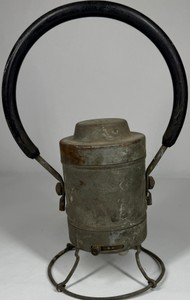 Vintage Metal Battery Lantern with Carry Handle & Wire Guard Base