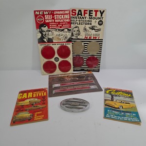 Vintage Automotive Reflector & Car Memorabilia Group with Fedtro, Stimsonite & MGA Badge