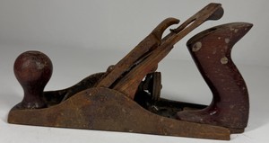 Vintage Cast Iron Bench Plane with Wood Tote & Front Knob