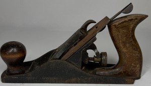 Vintage Cast Iron Bench Plane with Wood Tote & Front Knob