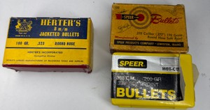 Herters 8mm .323 180 Grain Jacketed Bullets Sealed Box with Speer Reloading Bullets