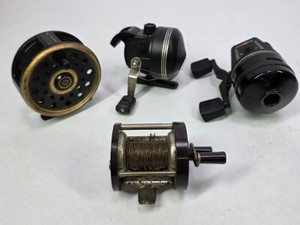 Vintage Fishing Reel Group with Fly Reel, Spincast Reels & Conventional Reel