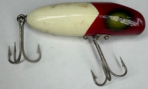 Vintage South Bend Original Bass-Oreno Red & White Wooden Fishing Lure