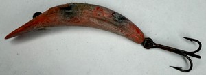 Vintage Curved Wooden Fishing Lure with Treble Hook