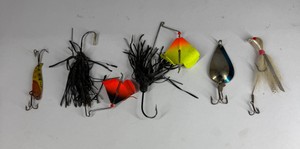 Assorted Vintage Fishing Lures with Spinnerbaits, Spoons & Bucktail Jigs