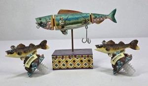 Decorative Fishing Fish Sculpture with Windsor Canada Walleye Bottle Stoppers