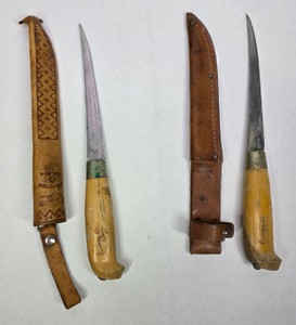 Vintage Rapala J. Marttiini Finland Fillet Knife Group with Leather Sheaths