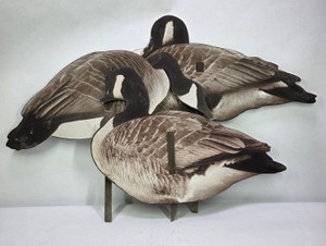 Vintage Canada Goose Hunting Decoy Group with Silhouette & Stake Decoys