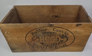 Vintage Hood Rubber Canvas Footwear Wooden Advertising Crate