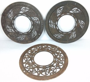 Antique Ornate Cast Iron Stove Pipe Flue Collars  Thimble Rings