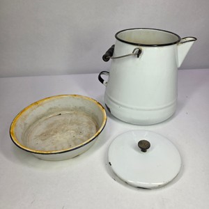 Vintage Enamelware Coffee Pot with Lid & Wash Basin