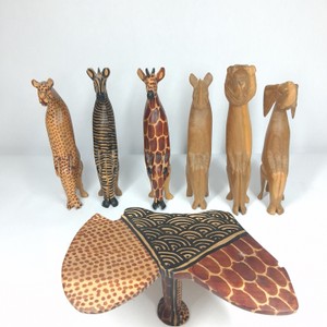 African Hand-Carved Wooden Safari Animal Figurines & Painted Wood Decor
