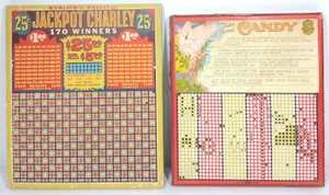 Vintage Punchboard Gambling Game Boards  Jackpot Charley & Take Home Candy