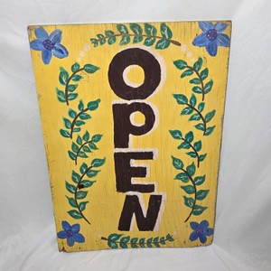 Hand-Painted Folk Art Wooden OPEN Business Sign