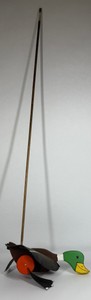 Vintage Wooden Duck Push Toy with Long Handle