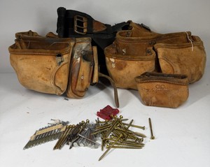 Vintage Leather Carpenter Tool Belt with CLC Signature Pouches 