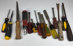 Assorted Screwdrivers, Hand Saw, Pry Bars & Hand Tools
