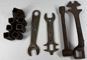 Vintage Farm & Automotive Service Wrench, Spark Plug Tool & Square Socket Group