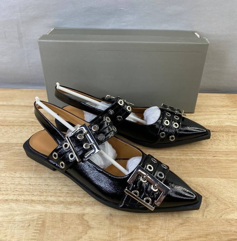 Womens Pointed Toe Slingback Flats Size 9, Black - Brand New