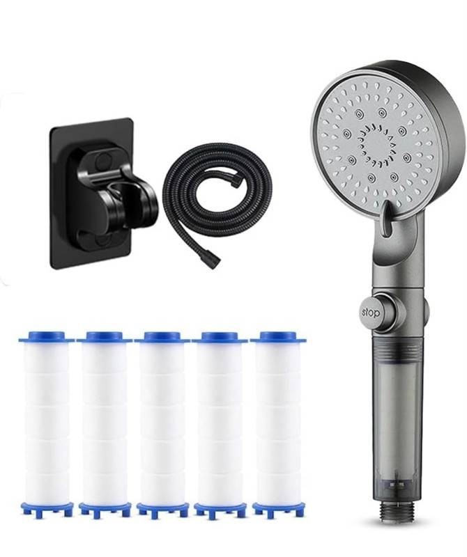High Pressure 5-Mode Handheld Shower Head With 5 Filters - Brand New