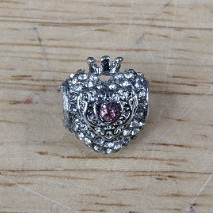 Pandora-Style Heart Shape Charm Pink Center Stone & Clear Crystals - Brand New