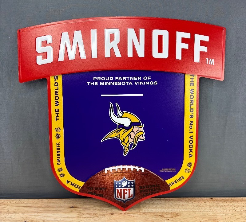 Minnesota Vikings NFL Smirnoff Vodka Tin Tacker 23 Sign - Brand New