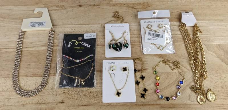 Fashion Jewelry, Necklaces, Gemstones, Rhinestone, and More, 9 Pieces - Brand New