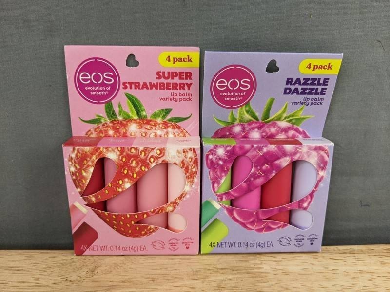 Eos Lip Balm Razzle Dazzle and Super Strawberry, 8 Total - Brand New
