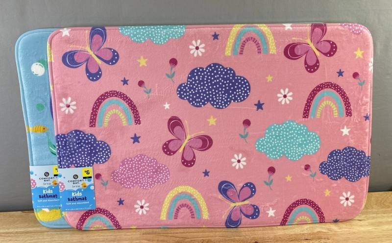 2 Comfort Bay Kids Bathmats - Rainbows and Mermaids - 18 x 28 in - Brand New