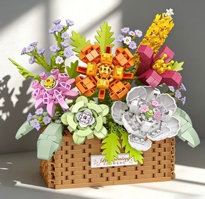 Flower Basket Building Block Mini Brick Toy Set, Model 5302 - Brand New