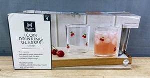 Members Mark Icon Cherry Drinking Glasses 16 oz, 4 Total - Brand New