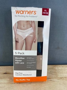 Warners Womens Microfiber Lace Hipster Underwear Size XL, 5 Pack - Brand New