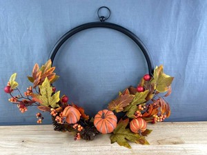 Fall Wreath With Pumpkins, 16 - Brand New
