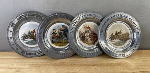 Vintage 1970s American Revolution Commemorative Pewter-Style Plates, 4 Total&nbspK