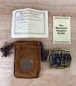 Vintage 1980 Minnesota Voyager Brass Belt Buckle With Pouch &amp Papers&nbspK