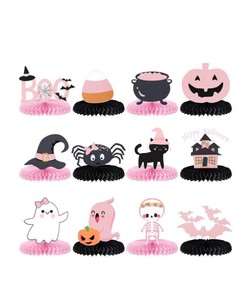 Halloween Decor, Pink and White - Honeycomb Centerpieces, Ghost Banner, Press-On Nails, Ghost Stickers, Etc. - Brand New