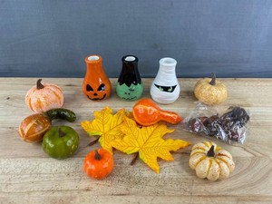 Ceramic Halloween Candle Holders, 3 Piece, & Pumpkin, Gourd, Leaf, and Pinecone Fall Decor - Brand New