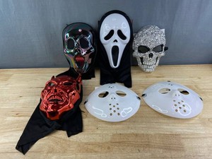 Assorted Halloween Masks - Skull, Ghost, Devil, Etc., 6 Total - Brand New